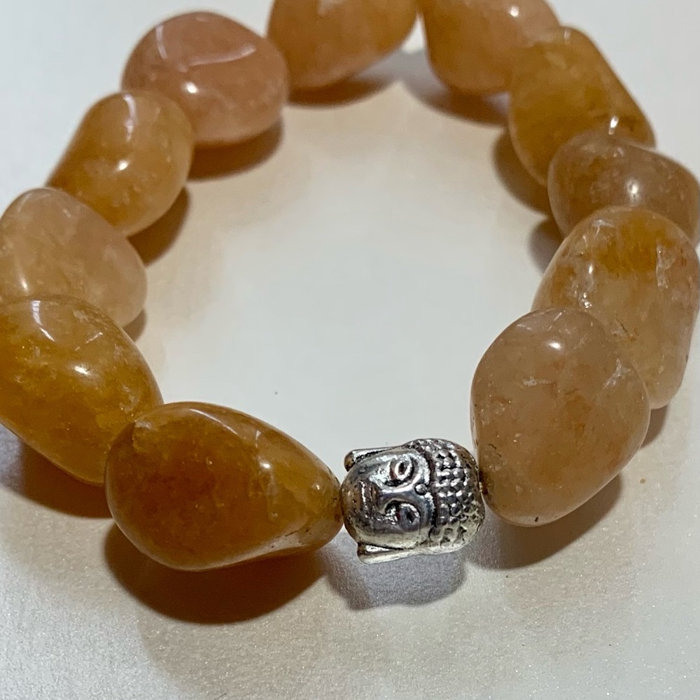 Gold Quartz Stone Buddha Head Bead Bracelet